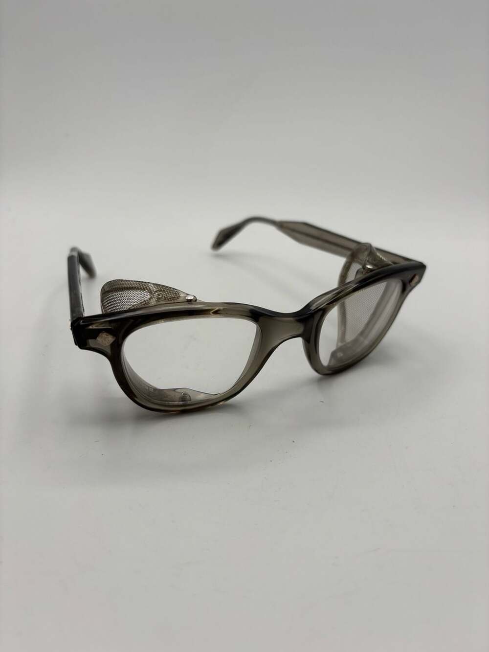 Vintage 1960s Bouton U-Fit Z87 Safety Glasses in Smoke Grey with Mesh Side Shiel